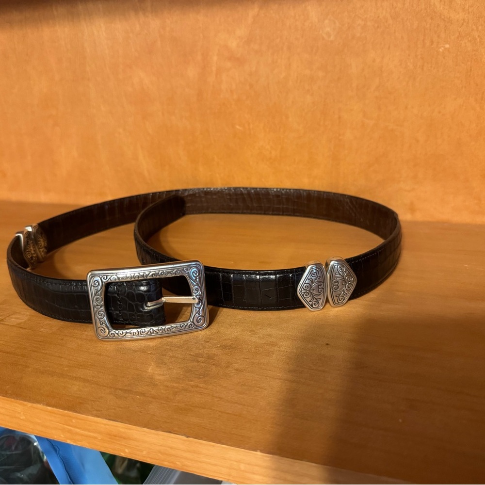 Vintage Y2K Brighton Brown & Black Reversible Croc Embossed Leather Belt Medium